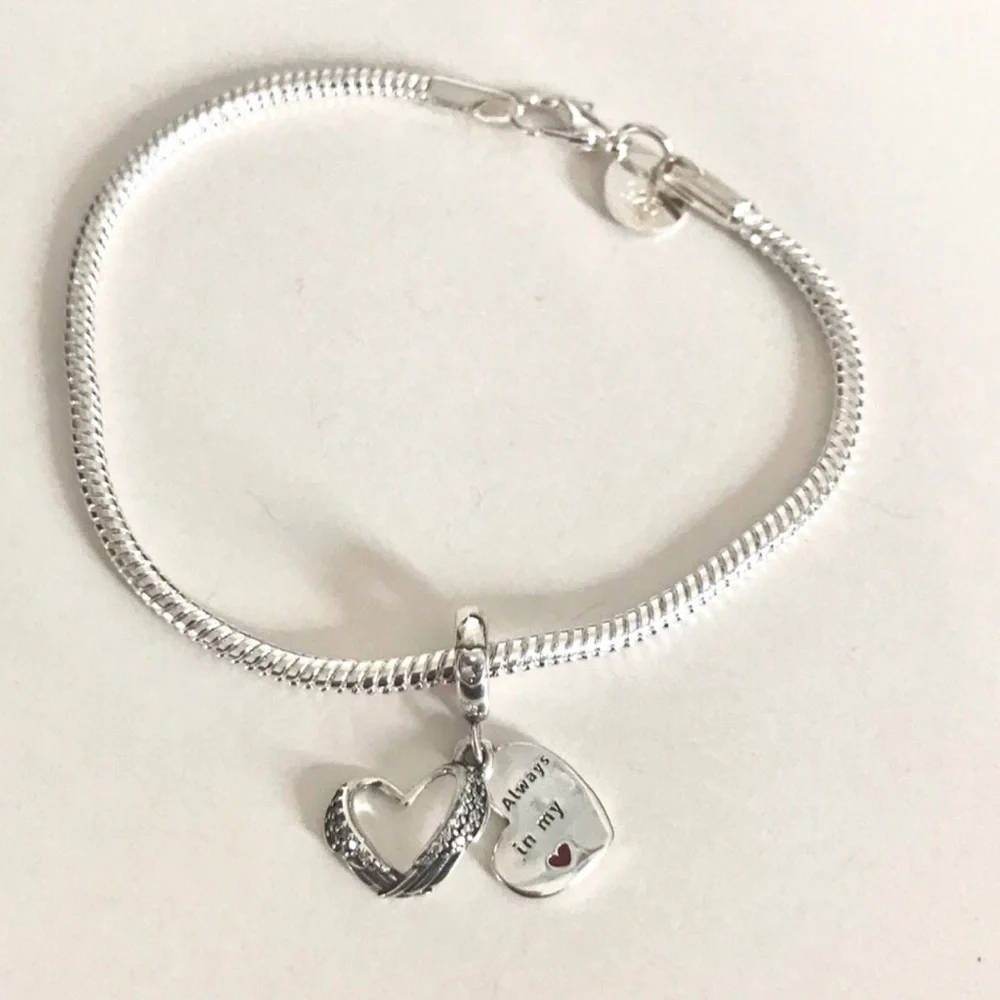Sterling Silver Heart Charm Bracelet with 'Always In My ❤️”Pendant